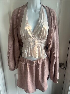 Cozy Pink Knit Short Set in Dusty Rose